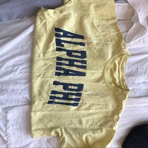 Yellow & Blue lettered Alpha Phi T shirt